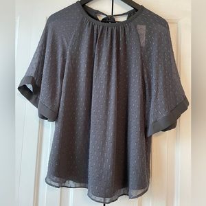 Ann Taylor Grey Shimmer Blouse with Tie Back Detail